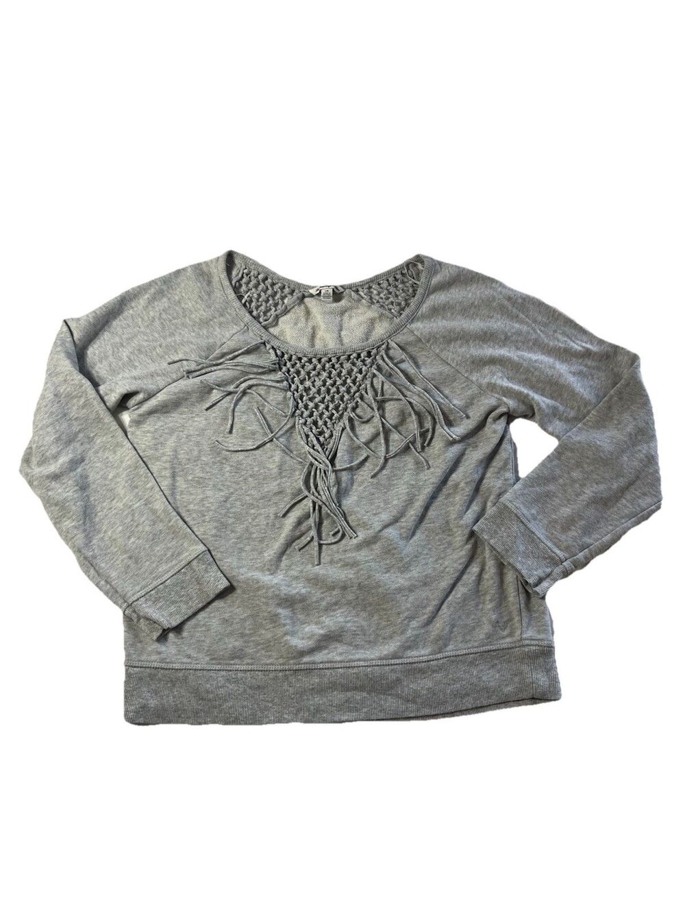 American Eagle Gray Fringe Pullover Sweatshirt Large